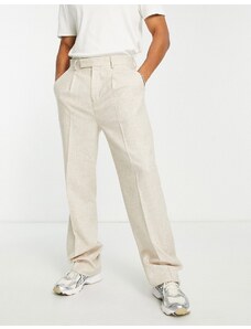 Topman - Pantaloni da abito a vita alta in misto lana écru a fondo ampio-Bianco