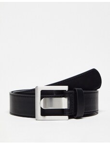 ASOS DESIGN - Cintura in pelle sintetica nera con fibbia squadrata spazzolata-Nero