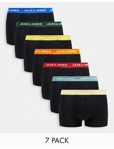 Jack & Jones - Confezione da 7 paia di boxer aderenti neri con fascia in vita multicolore-Black