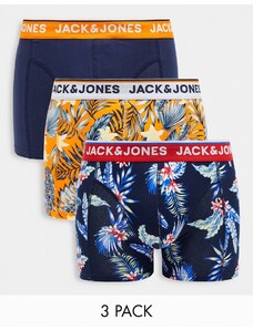 Jack & Jones - Confezione da 3 boxer aderenti color blu navy e arancione a fiori