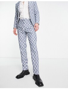 Twisted Tailor - Steroetzle - Pantaloni da abito slim blu jacquard