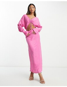 ASOS EDITION - Vestito lungo rosa con cut-out e bustino con coulisse