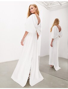 ASOS DESIGN - Dahlia - Vestito da sposa lungo in crêpe con fiocco sul retro-Bianco