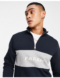 Farah - Orford - Felpa in cotone blu navy puro con zip corta e logo