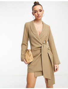 Pretty Lavish - Vestito blazer corto drappeggiato color tortora-Brown