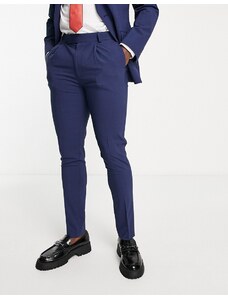 Noak - Pantaloni da abito in misto lana skinny blu navy con motivo a quadri pied de poule