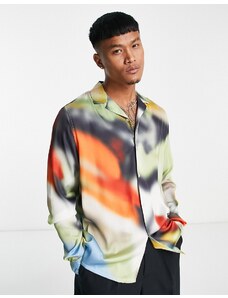 ASOS DESIGN - Camicia comoda in raso con rever e stampa sfumata effetto spruzzato-Multicolore