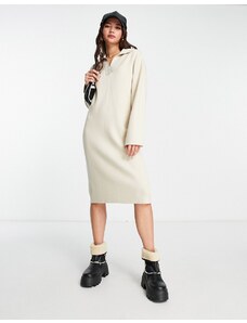 Monki - Vestito midi in maglia color crema con colletto stile polo-Neutro