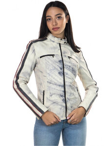 Leather Trend Biker - Biker Donna Bianco Tamponato in vera pelle