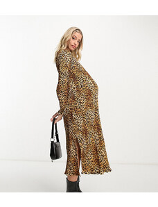 Violet Romance Maternity - Vestito midi plissé con stampa leopardata-Multicolore
