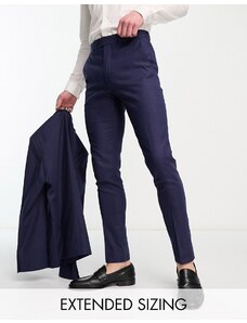 ASOS DESIGN - Pantaloni da abito skinny in misto lino blu navy