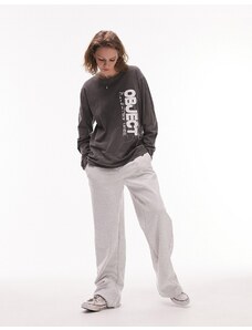 Topshop - Objective - T-shirt a maniche lunghe stile skater grigio antracite con grafica e cuciture a vista