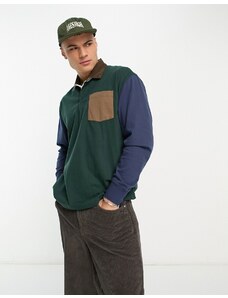 Abercrombie & Fitch - Polo stile rugby oversize colorblock verde scuro