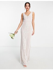 Frock and Frill - Vestito lungo da sposa premium con scollo a V e decorazioni avorio-Bianco
