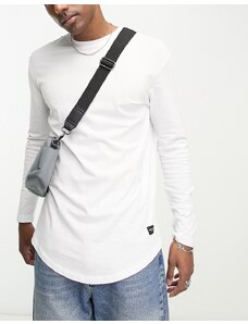 Jack & Jones Essentials - Maglietta a maniche lunghe taglio lungo con fondo arrotondato bianca-Bianco