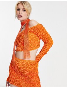 Annorlunda - Top arancione vivace con texture a popcorn e spalle scoperte in coordinato