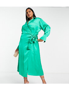 Pretty Lavish Curve - Vestito camicia al polpaccio allacciato in vita verde smeraldo