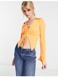 Annorlunda - Camicia in rete arricciata arancione melone con cut-out