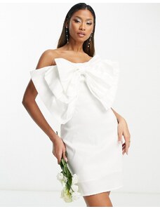 Extro & Vert - Vestito corto da sposa fasciante con fiocco-Bianco