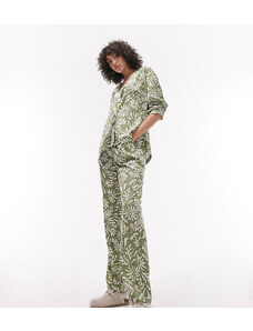 Topshop Tall - Pigiama verde a fiori con camicia e pantaloni-Multicolore