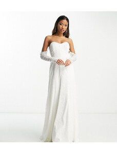 Esclusiva Forever New - Vestito lungo da sposa color avorio in pizzo con spalle scoperte-Bianco