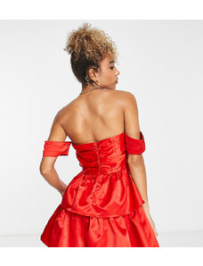 Esclusiva Collective the Label - Valentines - Vestito corto rosso arricciato con scollo alla Bardot