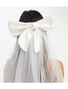 Esclusiva Forever New - Velo da sposa in tulle color avorio con fiocco a clip-Bianco