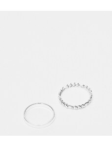 ASOS DESIGN - Confezione da 2 anelli a fascia argentati con design semplice e a catenina-Argento