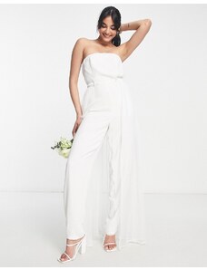 Esclusiva Starlet - Tuta jumpsuit da sposa, con strato di tulle sovrapposto, color avorio-Bianco