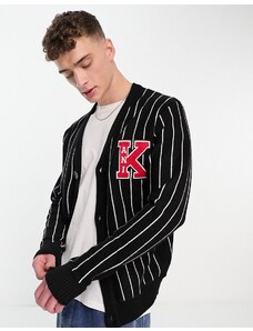 Karl Kani - Cardigan in maglia rétro nera gessata con toppa-Black