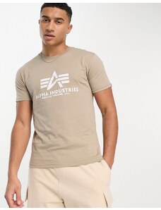 Alpha Industries - T-shirt basic color sabbia con logo-Neutro