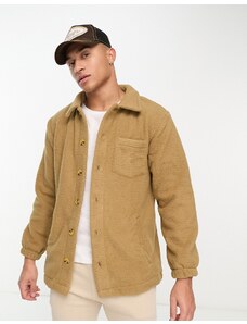 Threadbare - Camicia giacca in pile borg color cammello con bottoni-Neutro