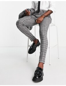 ASOS DESIGN - Pantaloni da abito super skinny in misto lana grigio e bianco a quadri