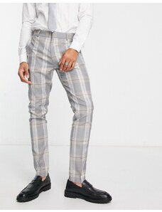 ASOS DESIGN - Pantaloni da abito skinny grigi a quadri con dettagli antracite-Grigio