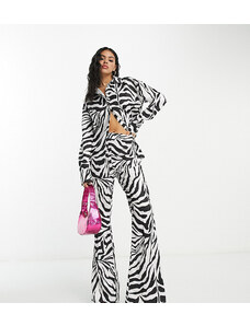 Esclusiva Public Desire x Paris Artiste - Pantaloni a zampa in raso zebrato in coordinato-Multicolore