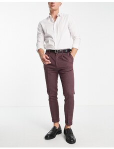 ASOS DESIGN - Pantaloni affusolati eleganti testurizzati bordeaux con risvolto-Rosso