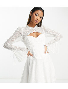 Esclusiva Forever New - Vestito corto da sposa in pizzo color avorio stile corsetto-Bianco