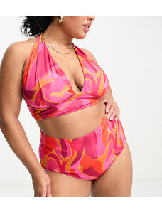ASOS DESIGN Curve - Mix and Match - Top bikini allacciato al collo con stampa astratta e scollo profondo-Multicolore