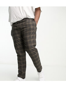 Gianni Feraud Plus - Pantaloni eleganti slim con coulisse in vita marroni a quadri-Brown