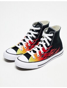 Converse - Chuck Taylor All Star - Sneakers alte nere con motivo di fiamme-Black