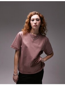 Topshop - T-shirt premium basic color rosa polvere con cuciture a contrasto