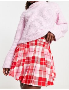 Monki - Minigonna a pieghe stile kilt rosa e rossa a quadri-Rosso