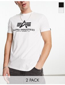 Alpha Industries - Confezione da 2 T-shirt basic con logo color bianco e nero-Multicolore