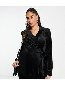 ASOS Maternity ASOS DESIGN Maternity - Blazer da abito in velluto nero con cintura avvolgente laterale