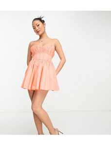 ASOS Petite ASOS DESIGN Petite - Vestito corto per il ballo di fine anno in cotone strutturato con dettaglio stile corsetto color pesca-Arancione
