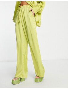 Public Desire - Pantaloni a fondo ampio in raso color lime in coordinato-Verde