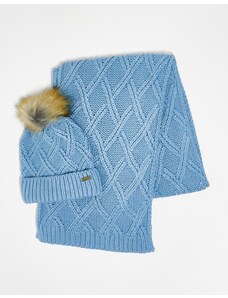 Elle - Set regalo con berretto e sciarpa blu lavorati a maglia