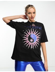 Noisy May - T-shirt nera con motivo zodiacale "Find the balance"-Black