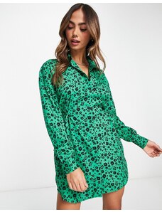 Wednesday's Girl - Vestito camicia corto a fiori con cintura verde smeraldo