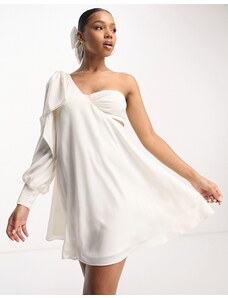 Forever New - Vestito corto drappeggiato color avorio con fiocco sulla spalla-Bianco